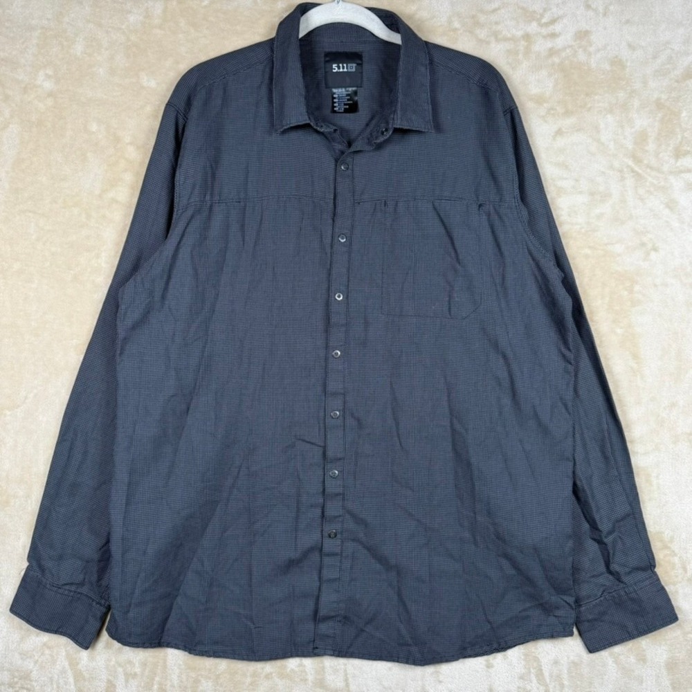 5.11 Tactical Mens Large Grey Black Houndstooth Long Sleeve Button Down Shirt